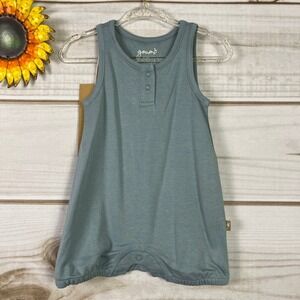 Goumi Kids Blue Grey Bamboo Organic Cotton Sleeveless Henley Romper 3-6M NWT
